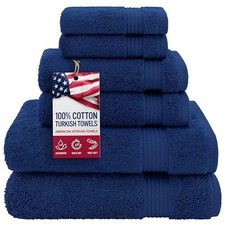 100 Cotton Turkish 6 Piece Towel Set Rapsodi 6 Piece Towel Set Navy Blue