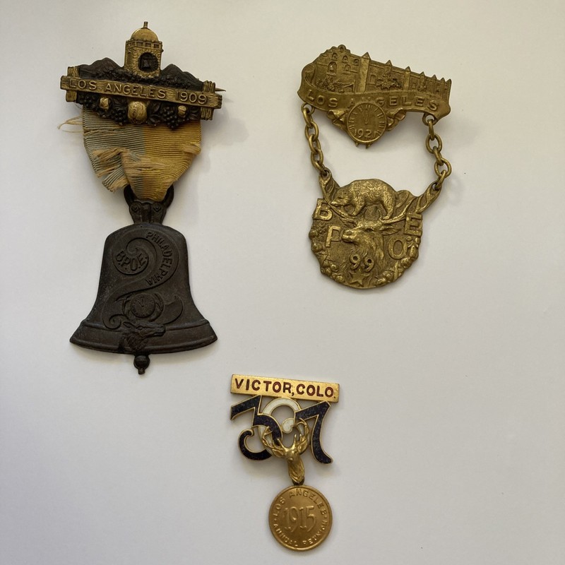Lot of 3 Los Angeles 1909, LA 1921, Victor, Colo 1915 AS IS Pin Elks 