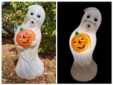 Vintage General Foam 34" Ghost With Pumpkin Halloween Blow Mold 