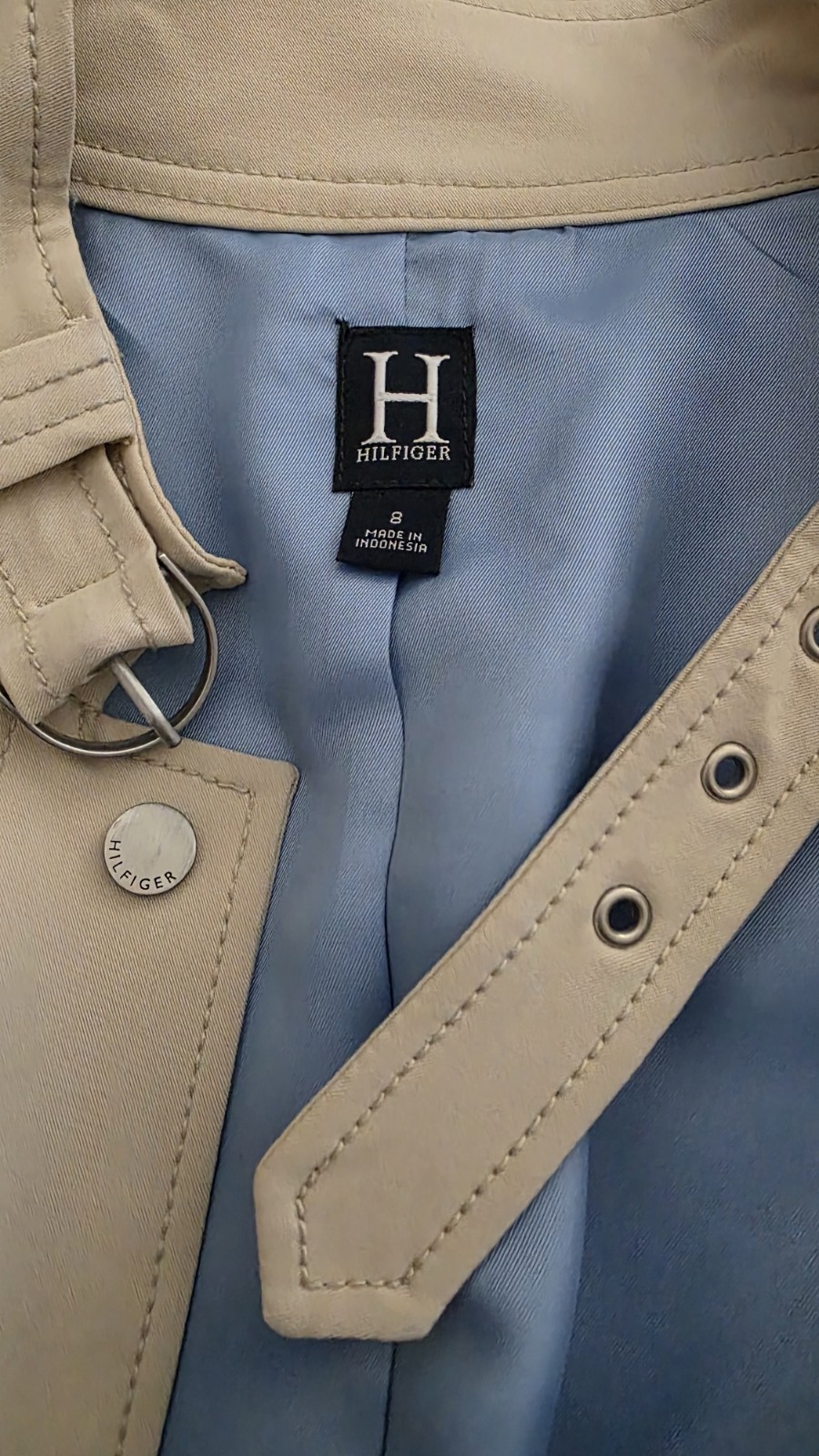 Tommy Hilfiger Moto Biker Bomber Jacket Beige Twill Sateen Lined Size 8 GUC thumbnail 6