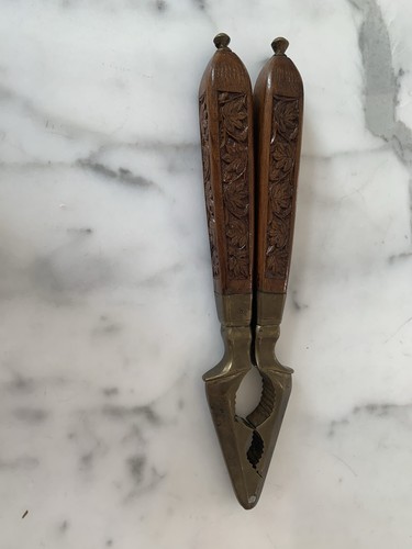 Vintage Mid Century Asiatisch Indien Messing & geschnitztes Holz Hand Nussknacker - Bild 5 von 12