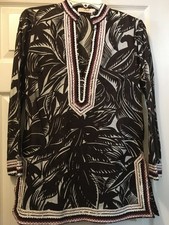 Tory Burch Cotton Brown Leaf Print Tunic Size 2