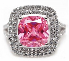 5CT Treated Pink Sapphire  White Topaz 925 Solid Sterling Silver Ring Sz 6