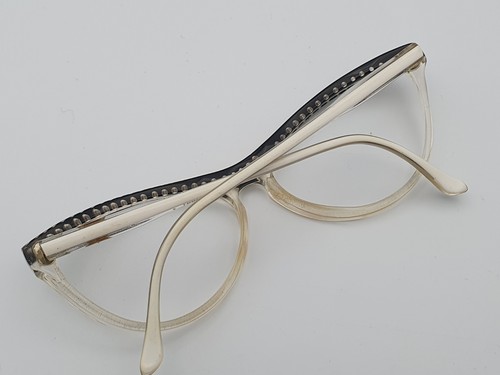 Vintage 1970's Cat Eye Eyeglasses Frame Crytal Detailing Keyhole Bridge - Foto 18 di 20