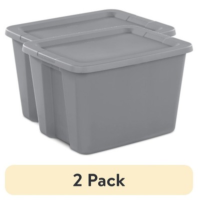 (2 pack) Sterilite Large Storage Bin, 18 Gallon Plastic Storage Container with S