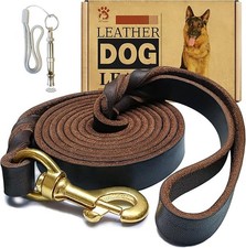 Brown Heavy Duty Genuine Leather Braided Dog Training Leash Soft and Comfortable
