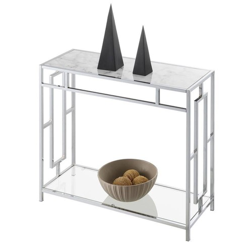 Convenience Concepts Town Square 31.5 in. Chrome White Faux Marble Rectangle - Picture 2 of 5
