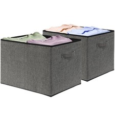 15 x 13 Inch Collapsible Fabric Storage Bin with Handles, 2 Pack, Dark Gray