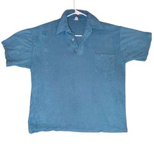 Vintage 70's Blue Terry Cloth Oro Golden Threads Pocket Polo Shirt Mens Large