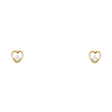 14k Yellow Gold Clear CZ Heart Stud Love Promise Screwback Fashion Earrings