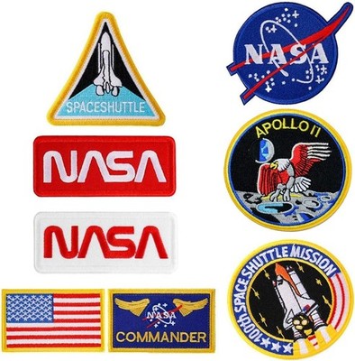 Bügel-Aufnäher im 8-teiligen Set mit US-Flagge, NASA-Logo, 100. Space Shuttle M