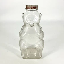 Snow Crest Beverages Glass Bear Bank Bottle Salem Mass 7” With Cap Vintage 002