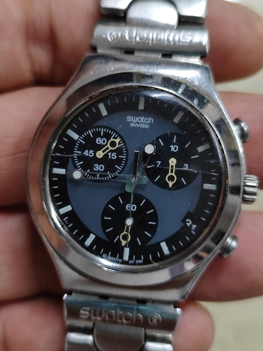 Swatch スウォッチ アイロニー 1999 クロノグラフ アナログ 腕時計 Swatch Irony Chrono Stanless Steel AG1999- 40MMUsed -Working | eBay