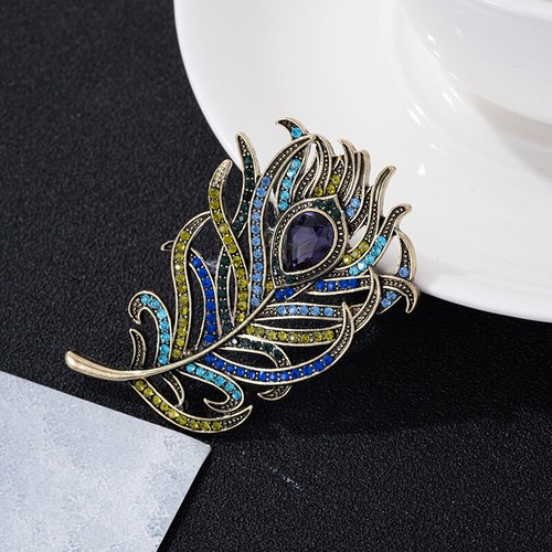 Broche para mujer antiguo vintage alfiler de cristal joyería acceso pluma estrás - Imagen 9 de 12