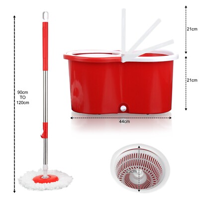 360° BODEN MAGIC SPIN MOP EIMER SET MIKROFASER ROTIERENDE TROCKENKÖPFE MIT 2 KÖPFEN