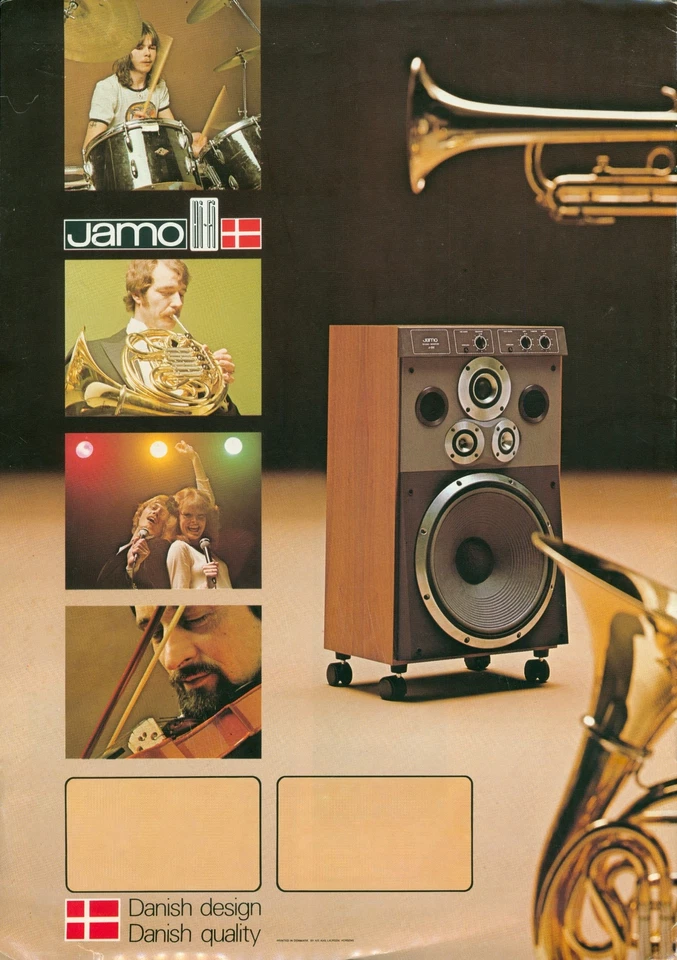 Folleto de altavoces de audio Jamo 1980 J72 J102 J122 J152 folleto de distribuidor danés HiFi Foto 3 de 3