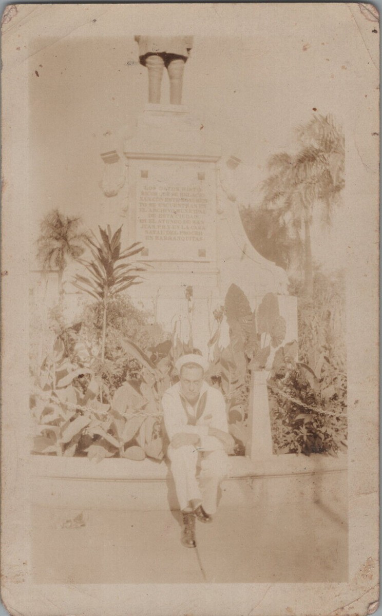 1930年代セーラー人形 TEXAS USS Texas Navy 1930 sailor monument tropical plants Vintage