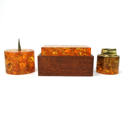 Solarstein Set 60er 70er Jahre Design Teak Dose Kerzenständer Feuerzeug Retro