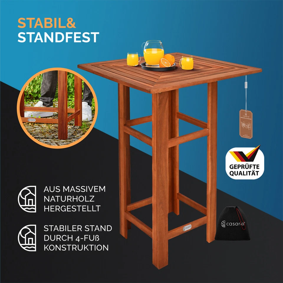 CASARIA® Bartisch Stehtisch 2x Barhocker mit Lehne Stühle Set Holz Garten Küche - Bild 3 von 4