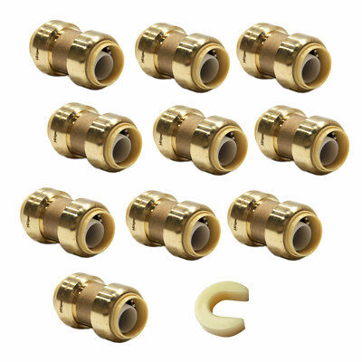 EFIELD 10 PCS  1/2'' X 1/2'' PUSH FIT  COUPLINGS BRASS FITTINGS WITH CLIP, NO LEAD