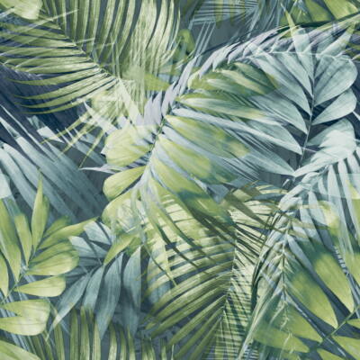 Grandeco Vliestapete Nomad 170702 Palmblätter Grün Blau (5,06 /1qm)