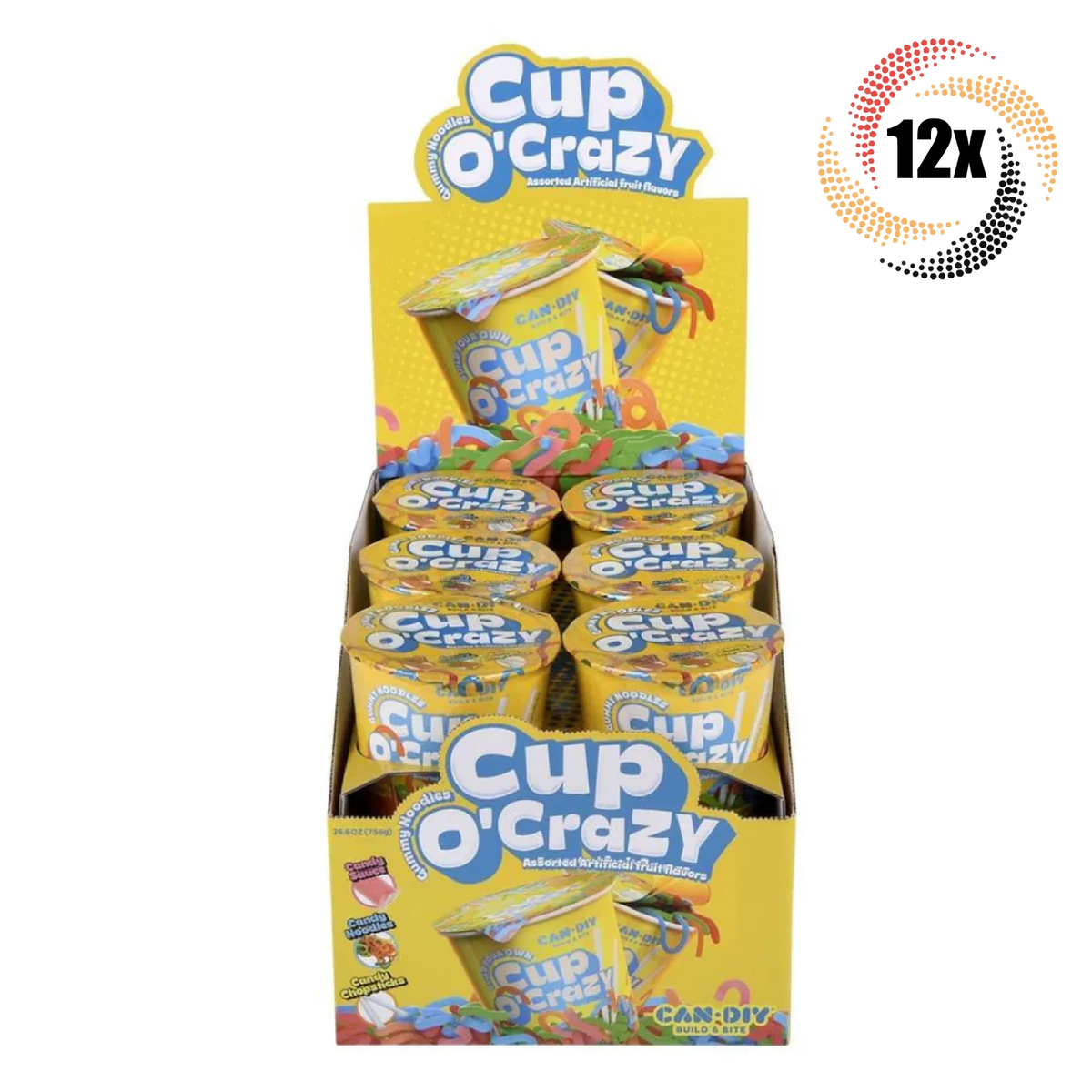 Full Box 12x Cups Too Tarts Cup O Crazy Assorted Fruit Gummy