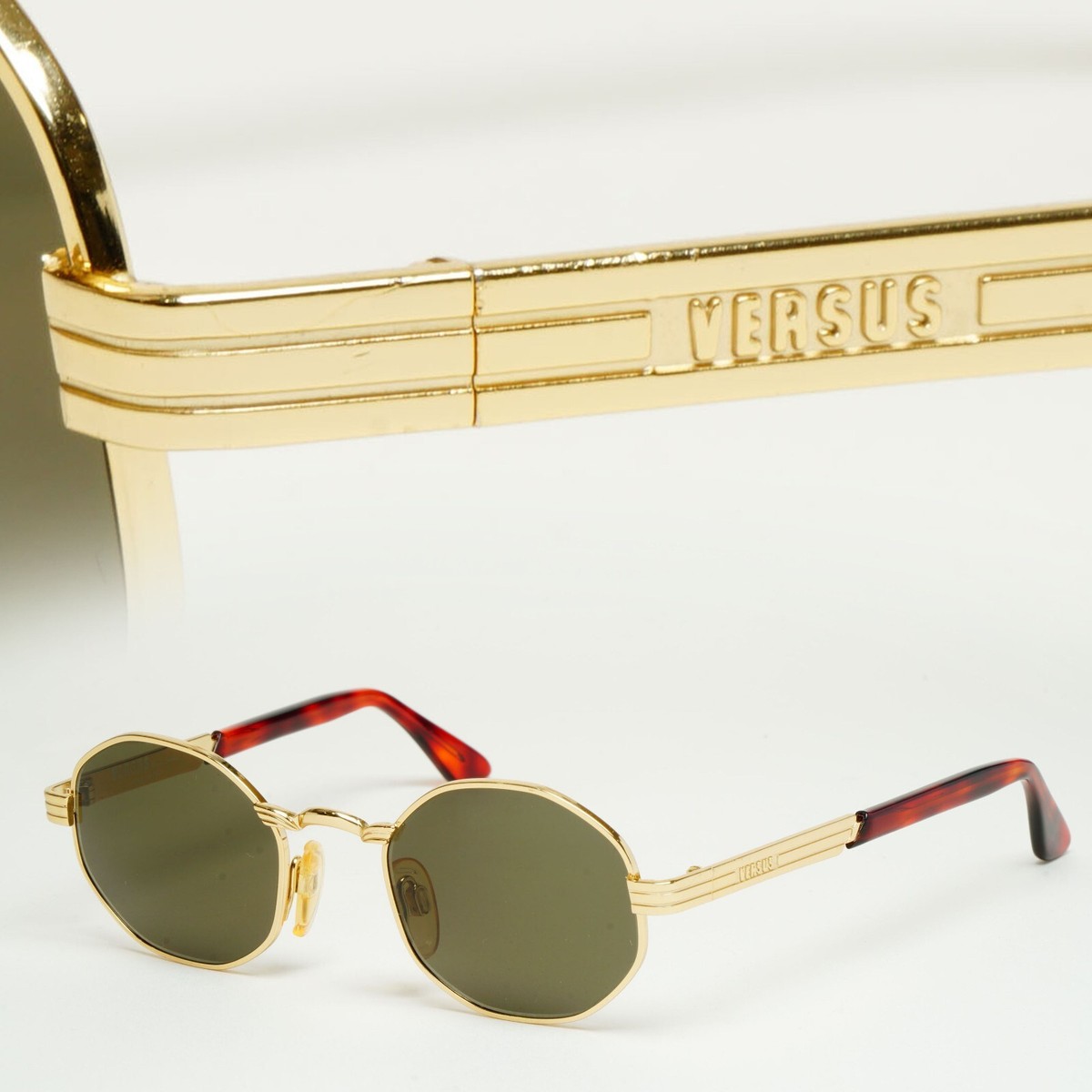 Versus Sunglasses 1996 by Gianni Versace Vintage Gold Hexagon MOD