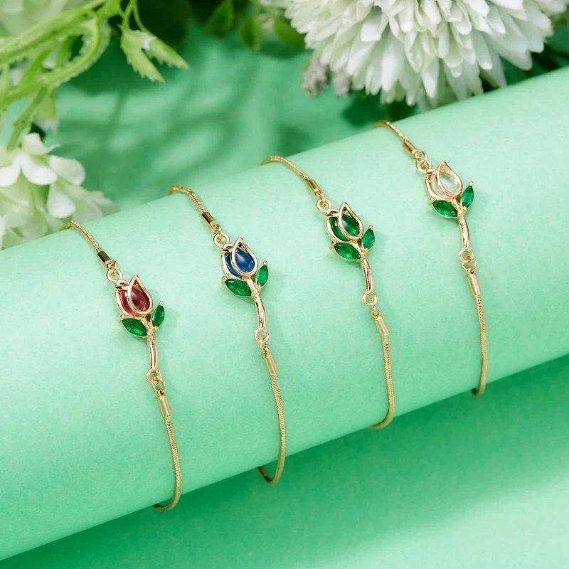 Fashion Tulip Flower Zircon Bracelet Adjustable Bangle Women Wedding Jewelry New