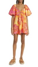 Farm Rio Summer Garden Puff Sleeve Cut Out Dress Womens Sz L  New $185