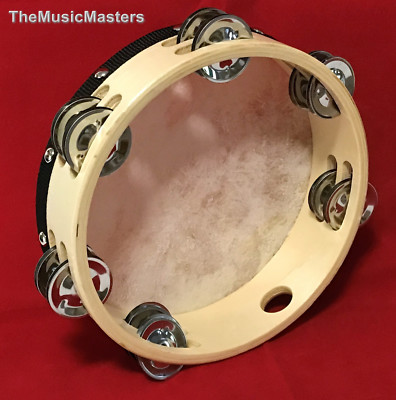 8'' inch Wood TAMBOURINE Double Jingle Row Band Percussion Musical Instrument