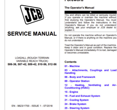 JCB 506-36 507-42 509-42 510-56 512-56 Loadall Service Repair Manual PDF on USB