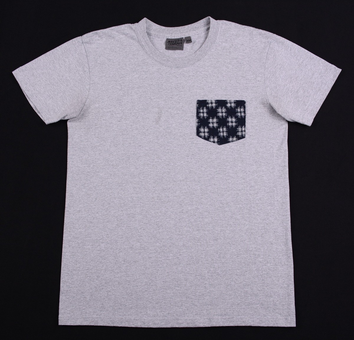 Naked & Famous Denim Gray Cotton Blend Woven Patch Pocket Crewneck 