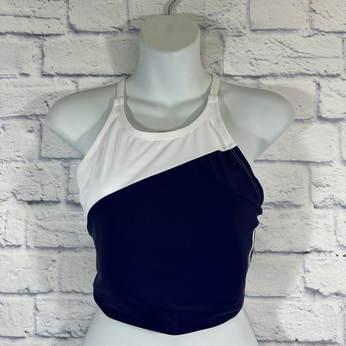 NWT Adidas Women's Colorblock HighNeck Strappy Back Swim Tank Sz L