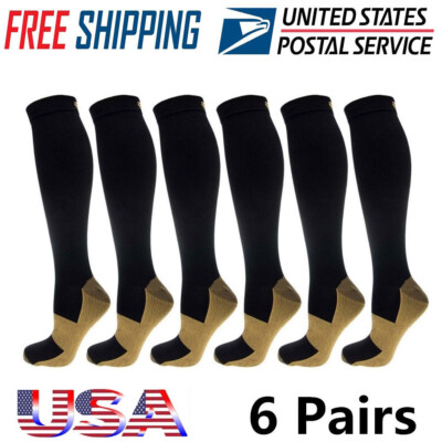 6 Pairs Compression Socks Knee High 20-30mm Hg Graduated Support Men's Women's