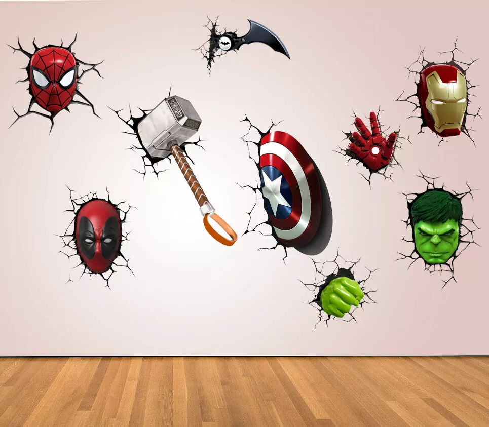 Superhero 3D Crack Kids Bedroom Vinyl Decal Wall Art Sticker Marvel Avengers