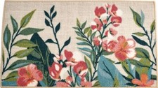 Printed Kitchen Accent Rug nonskid 17"x28" PINK WHITE FLOWERS LEAVES, NR
