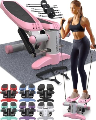 Mini Stepper & Stair Climber Machine - w/Resistance Bands Set & Non-Slip Foot.