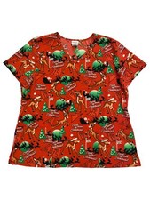 Womens Red Rudolph Christmas Medical Scrubs Shirt Top