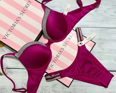 Victoria's Secret Shine Trim Maillot Bikini Push-Up Double Brésilien Rose - Photo 1/4
