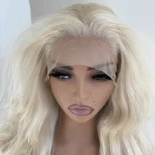 Heat Resistant Hair Long Wavy Platinum blonde Lace Frontal Wig Soft