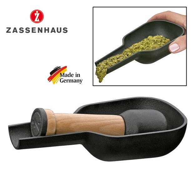 MORTAIO CON PESTELLO IN GHISA ALIMENTARE E LEGNO DI FAGGIO "ZASSENHAUS" GERMANY