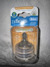 New Dr. Brown's Wide-neck, Options , Silicone Bottle Nipple, Level 2. 3m , 2 Ct