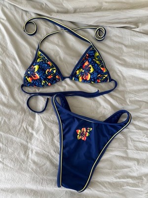 Malibu Separates Vintage Hibiscus Flower High Leg Bikini Set Women s Medium
