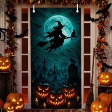 Halloween Door Cover Decorations - Scary Witch Halloween Door Decorations, Creep