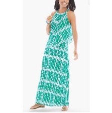 Chico's Maxi Dress Women's Size 3 XL Turquoise Rayon Tie Dye Sleeveless Cocktail