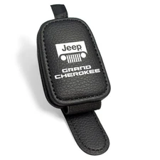 Jeep Grand Cherokee Rectangle Black Leather Magnetic Sunglass Sun Visor Holder