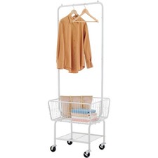 Rolling Laundry Cart with Hanging Rack & Stor...
