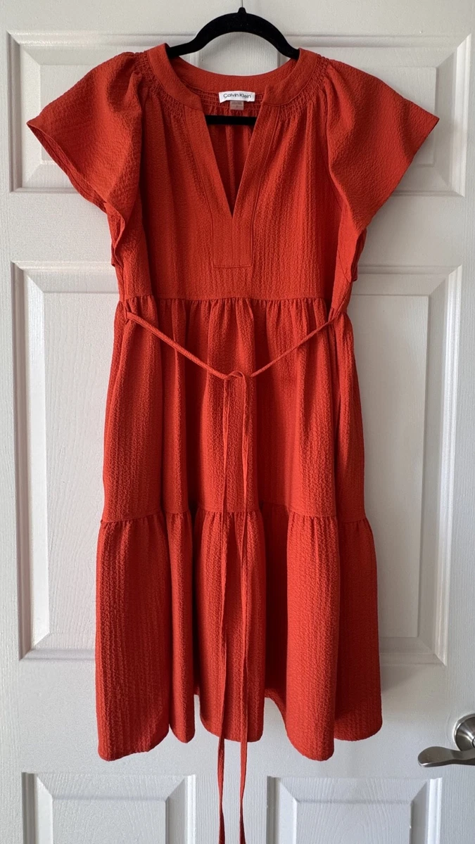 calvin klein orange suede dress NEW Size 4 Calvin Klein $129 Faux Suede Tulip Sleeve Rust Sheath Dress NWT