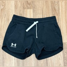 Under Armour Girls Black Rival Fleece Shorts Youth Medium Logo Athletic Gym