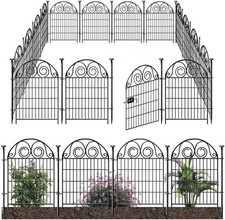 10 x Metal Garden Fence with Gate Rustproof No Dig Fencing Border Animal Barrier